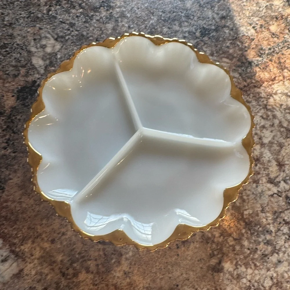 Vintage Anchor Hocking Fire-King Milk Glass Divided Serving Dish